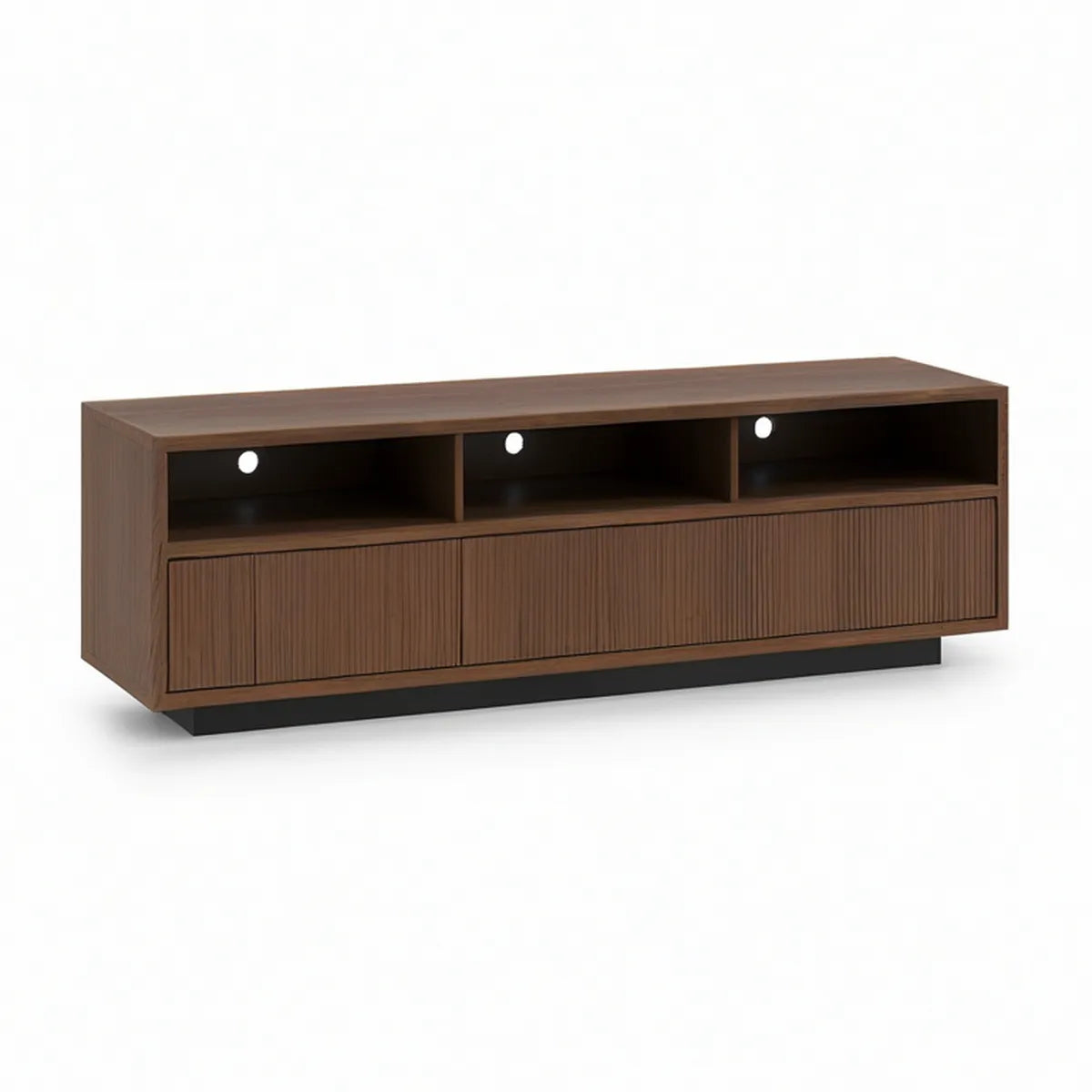 TV stolek se 3 dvířky a 3 otevřenými přihrádkami, MDF dekor ořechu, 180 × 40 × 60 cm