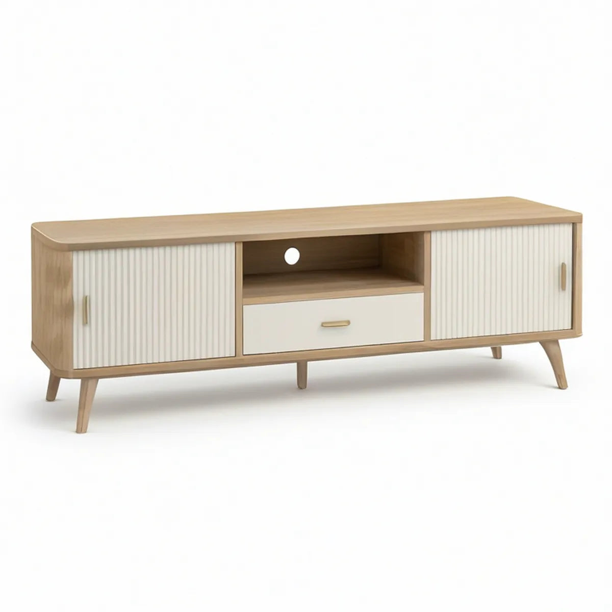 TV stolek z MDF, 160 × 40 × 55 cm, přírodní dub/bílá