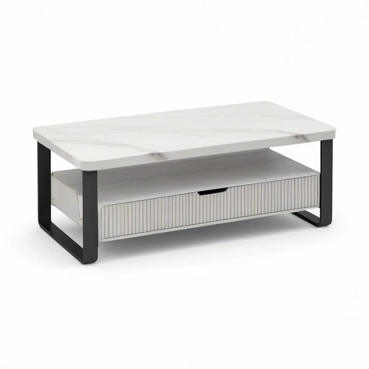 Konferenční stolek s úložným prostorem 100 × 60 × 45 cm, bílý mramorový dekor/černá