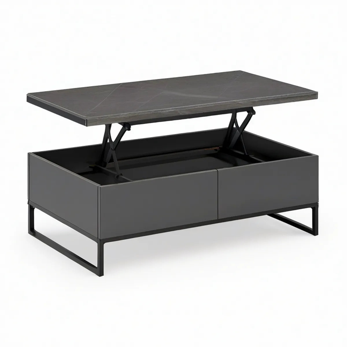 Antracitový konferenční stolek s výklopnou deskou, MDF a ocel, 100 × 50 × 45 cm