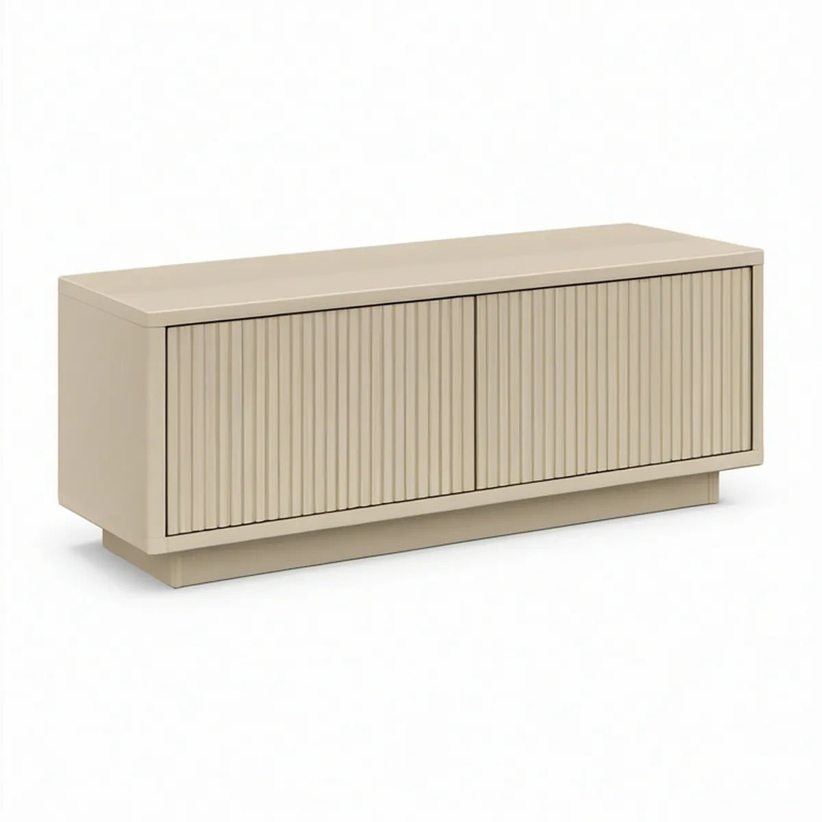 Béžový MDF TV stolek se 2 posuvnými dvířky, 140 × 40 × 55 cm