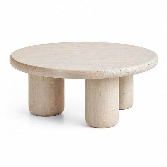 Kulatý konferenční stolek z béžového travertinu Ø 80 × 35 cm