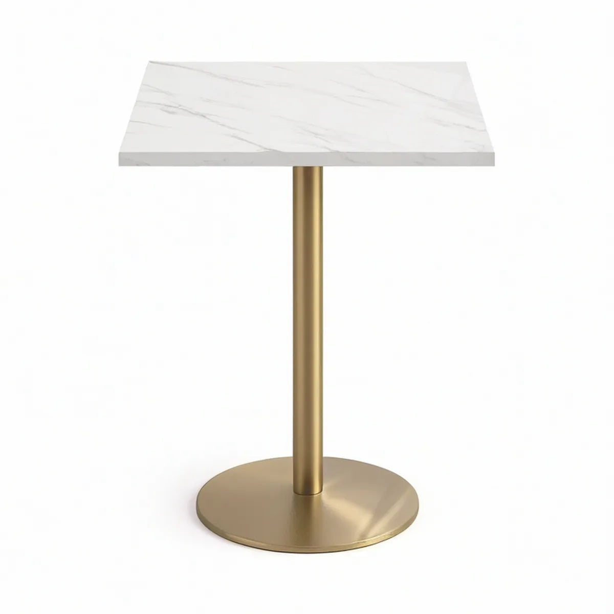 Čtvercový barový stůl 60 × 60 × 105 cm se slinutou kamennou deskou, bílý/zlatý
