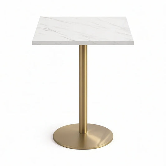Čtvercový barový stůl 60 × 60 × 105 cm se slinutou kamennou deskou, bílý/zlatý